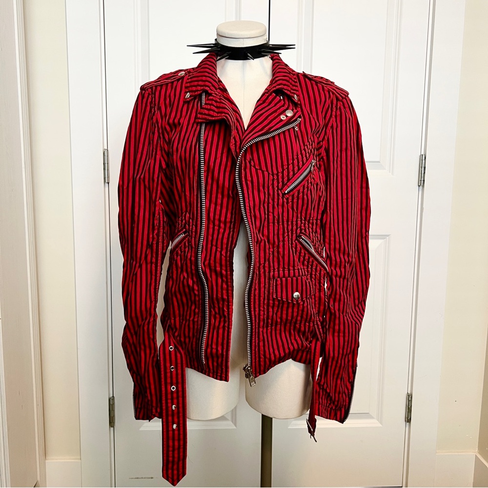 Comme des Garcons Shirt Striped Cotton Biker Jacket